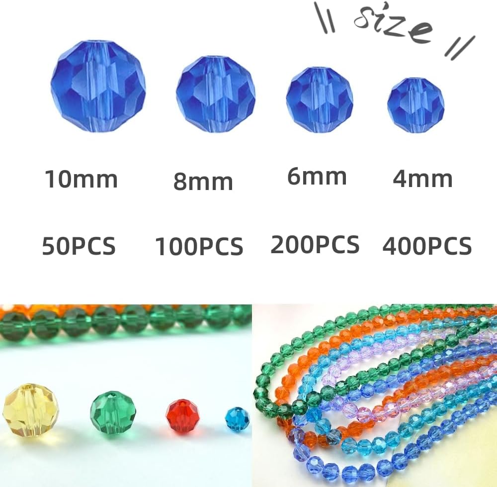 100 PCS 8mm Crystal Glass Beads Round Multiple Faceted Loose Spacer Glass Beads for DIY Handcrafte Bracelet Necklace Earring Jewelry Making(Red)