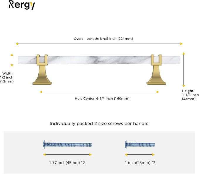 Rergy Cabinet Handles Marble Drawer Pulls and Knobs, T-Bar Hardware - Image 2