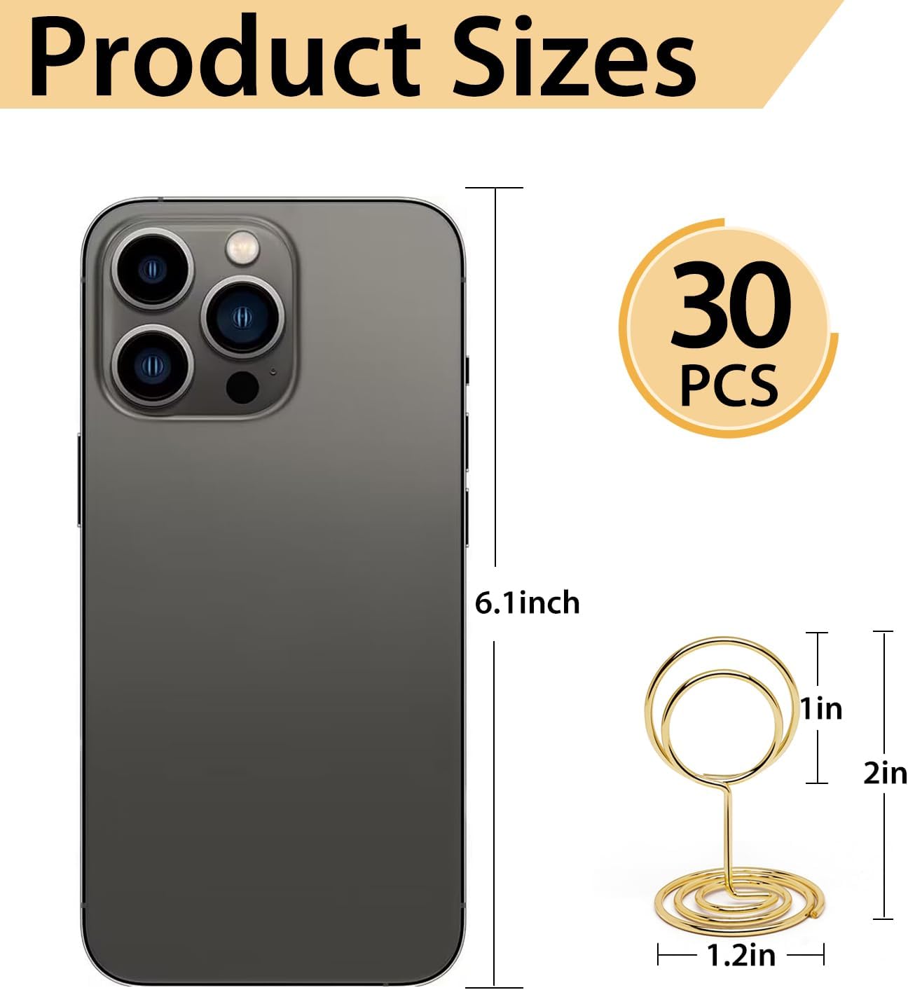 30PCS Table Number Holders Place Card Holder - Photo Holders for Tables, Cards Stand Name Menu Clips,Small Table Sign Holders for Wedding Anniversary Birthday Party (Gold)