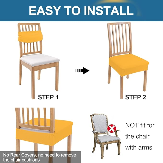 Smiry Waterproof Seat Covers for Dining Room Chairs Set of 8, Stretch Jacquard - Image 5