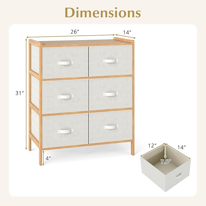 LOKO Fabric Dresser with 6 Drawers, Modern Storage Tower with 6 Folding Fabric - Image 3
