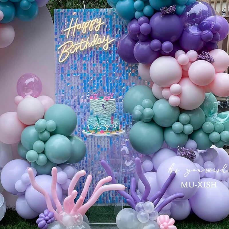 Mermaid Balloons, 12 Inches Purple and Green Balloons Teal Purple White Metallic Confetti Green Purple for Girls Mermaid Birthday Party Decoration Baby Shower Under The Sea Party Decorations
