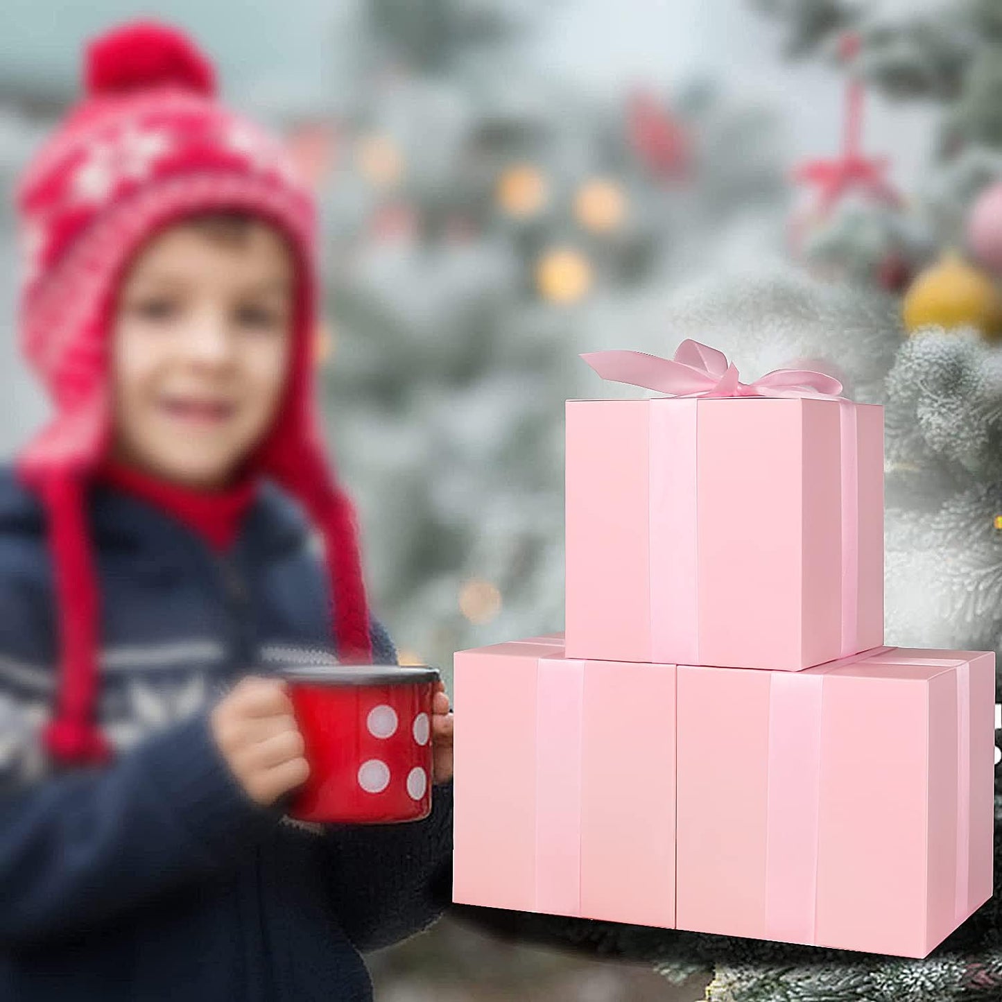 COTOPHER Small Gift Boxes 25 Pack 5x5x5 inches Pink Gift Boxes with Lids for Gifts, Crafting, Wedding Party Favor, Cupcake Boxes, Candy, Bridesmaids Proposal Box with Ribbons and Stickers