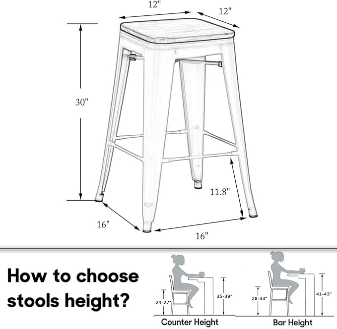 HAOBO Home Modern Industrial Metal Barstool Counter Height Stools Stackable - Image 2