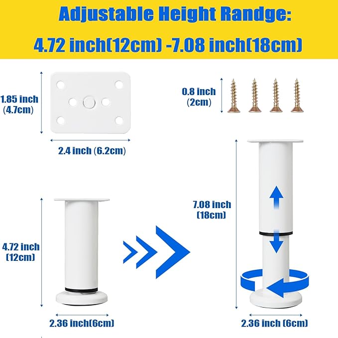 4PCS Adjustable Furniture Couch Cabinet Legs 4.72-7.48 Inch, Heavy Duty - Image 3