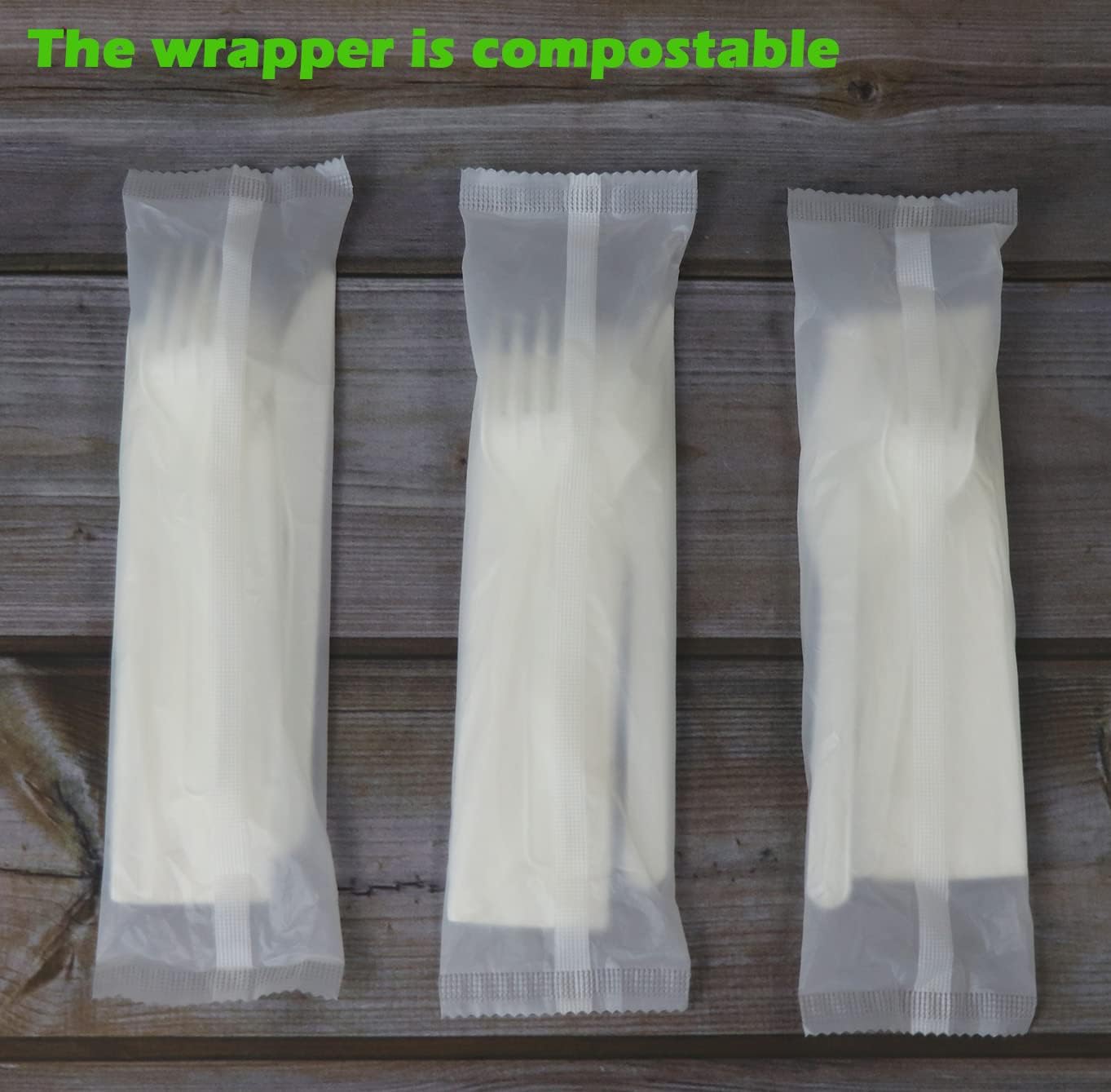 GreenWorks 6" Compostable CPLA Cutlery Kits, BPI Certified 200 Sets (Fork, Spoon,Knife,Napkin 4 in 1) Individually Wrapped With Compostable Bags，Alternative to Plastic Disposable Utensils