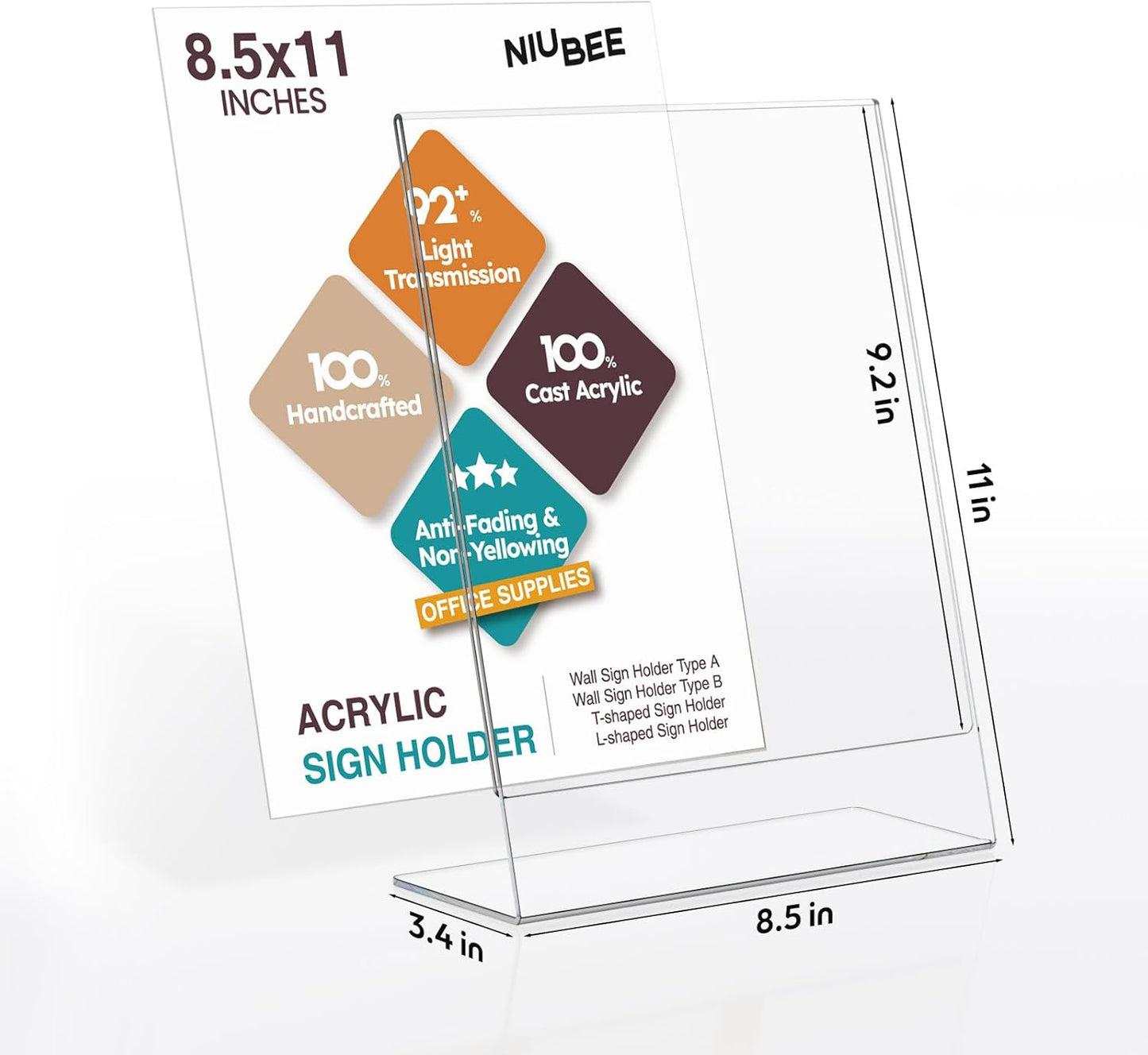 NIUBEE Acrylic Sign Holder 8.5 x 11 Inches Slanted Back, Clear Plastic Sign Holder Paper Display Table Stand for Office, Store, Restaurant (30 Pack)