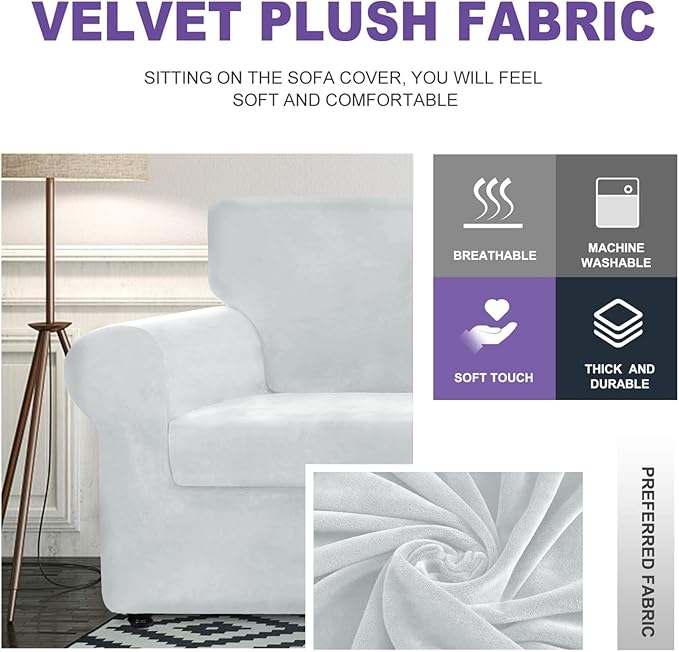 ZNSAYOTX Oversized Velvet Couch Cover 4 Piece Stretch Sofa Covers - Image 3