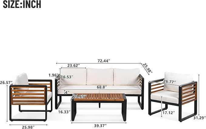 4-Pieces Outdoor Patio Sectional Sofa Set - Image 3