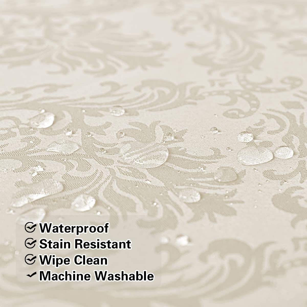 SASTYBALE Jacquard Tablecloth Rectangle 60 x 120 Inch Beige, Spill Proof Stain Resistant Damask Table Cloth, Washable Polyester Table Cover for Dining, Party, Indoor, Outdoor (Off White, Oblong)