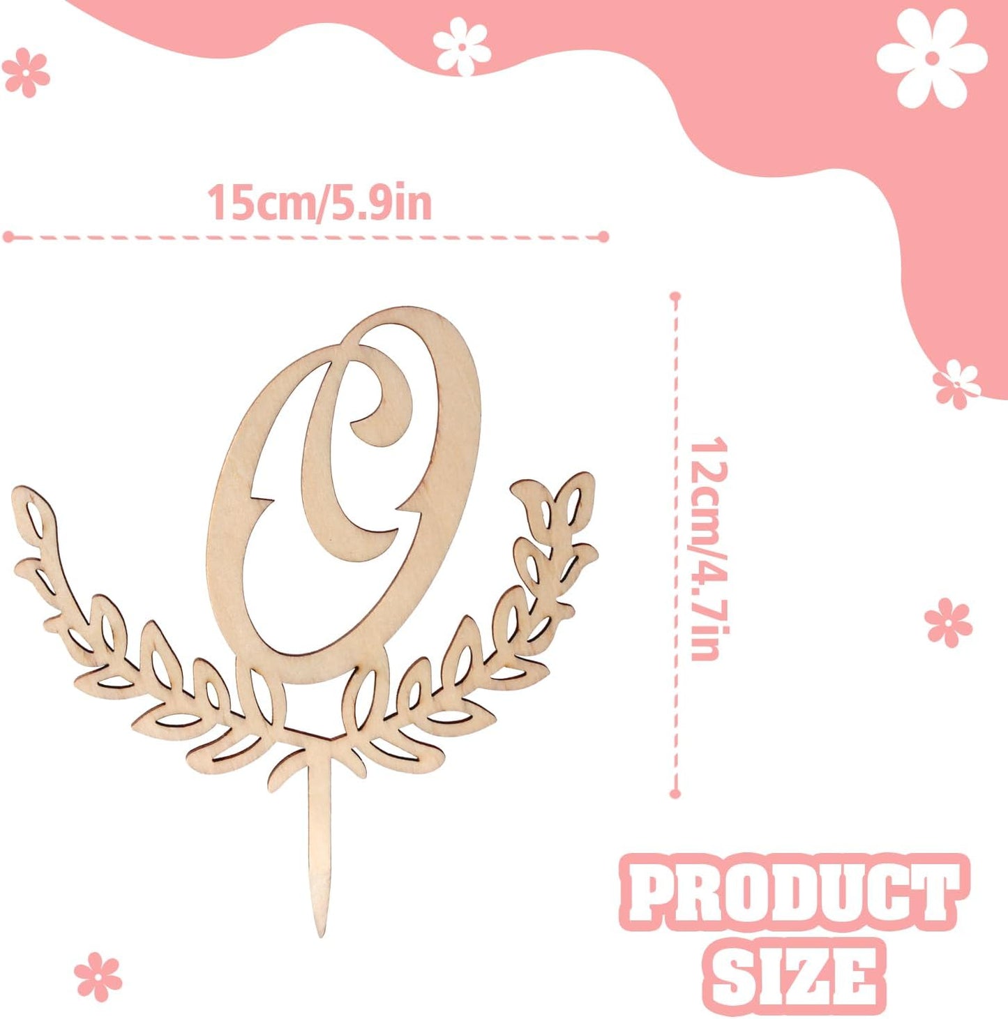LINGTEER Personalized Inital Letter O Wooden Cake Topper Perfect for Birthday Rustic Wedding Anniversary Party Keepsake Decoration