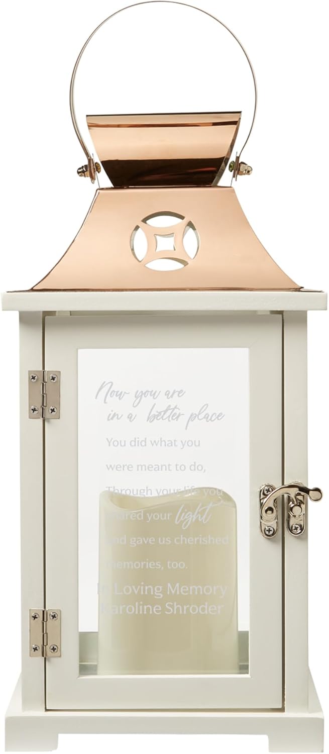 Let's Make Memories Personalized Memorial Lantern - Sympathy - Condolences - LED Candle - Automatic Timer - Wood/Stainless Steel - Copper Finish - in a Better Place