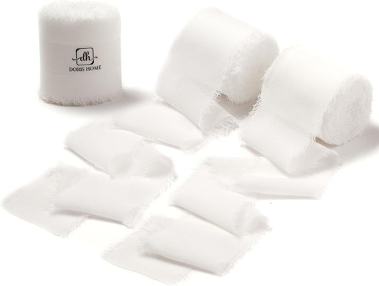 DORIS HOME Ivory Chiffon Ribbon for Flower Bouquet, 2" x21Yd Fabric Ribbon for Gift Wrapping, Handmade Frayed Ribbon for Wedding/Christmas Decorations