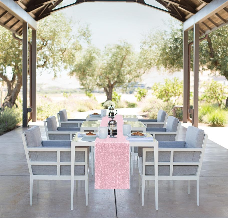 10 Packs 12 x 72 inches Sequin Table Runner, Pink Glitter Table Runner for Birthday Party Supplies Wedding Engagement Baby Shower Holiday Celebration Event Decorations