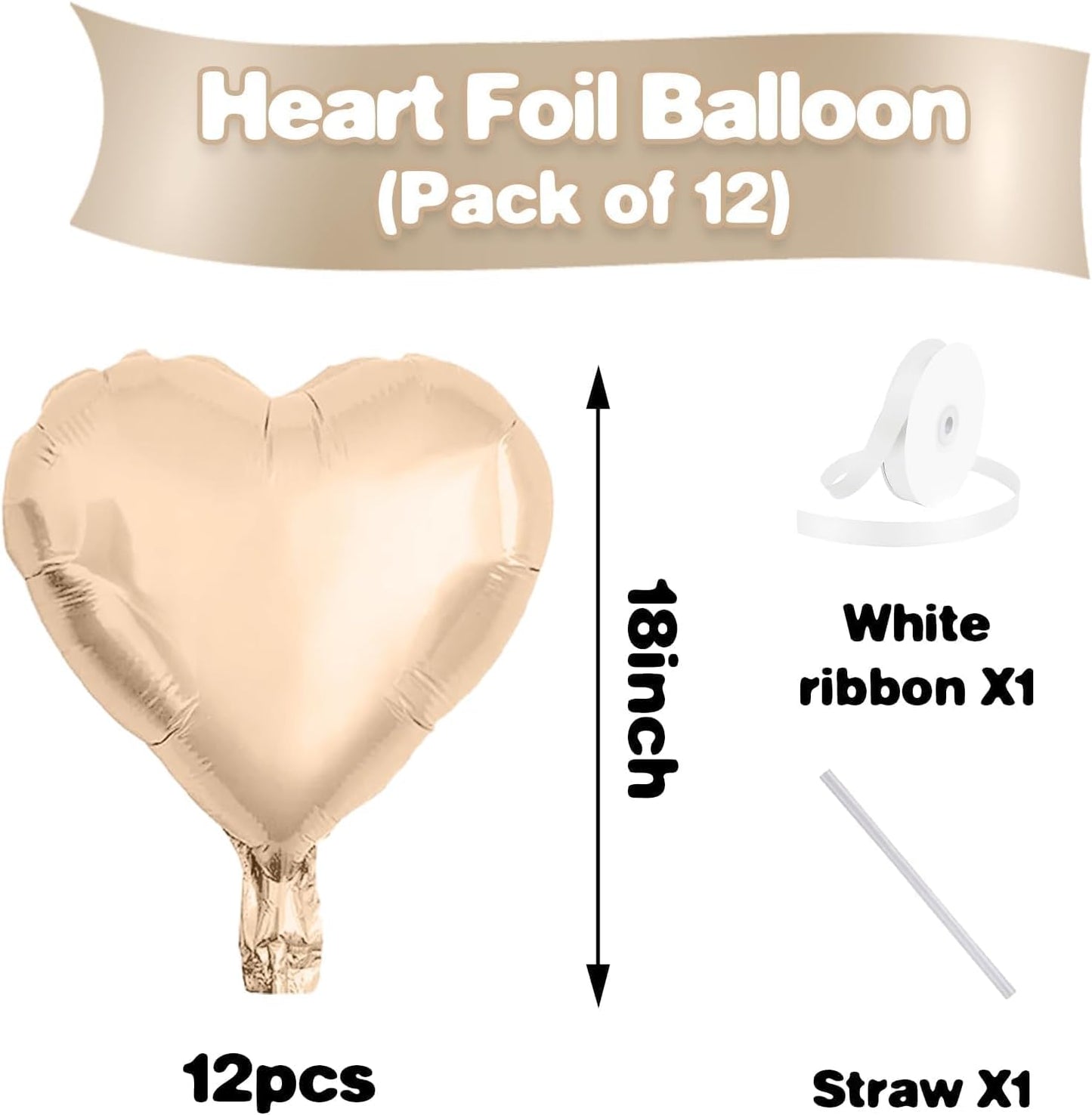 Retro Apricot Heart Balloons, 12Pcs 18 Inch Nude Caramel Helium Love Heart Shaped Neutral Balloons for Engagement Bridal Wedding Anniversary Birthday Party Baby Shower Valentines Day Decorations