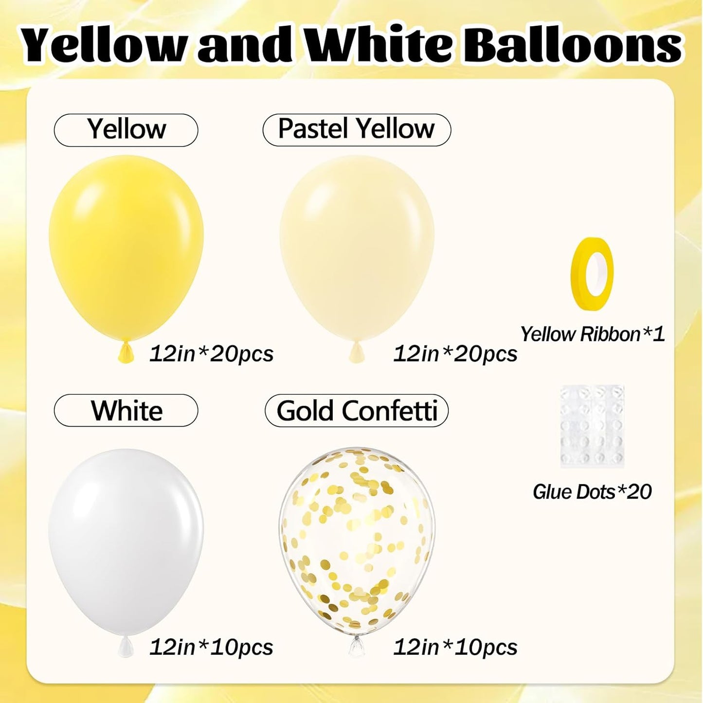 60pcs Yellow and White Balloons 12inch with Pastel Yellow White Gold Confetti Balloons for Bee Lemon Wedding Baby Shower Birthday Party Decorations