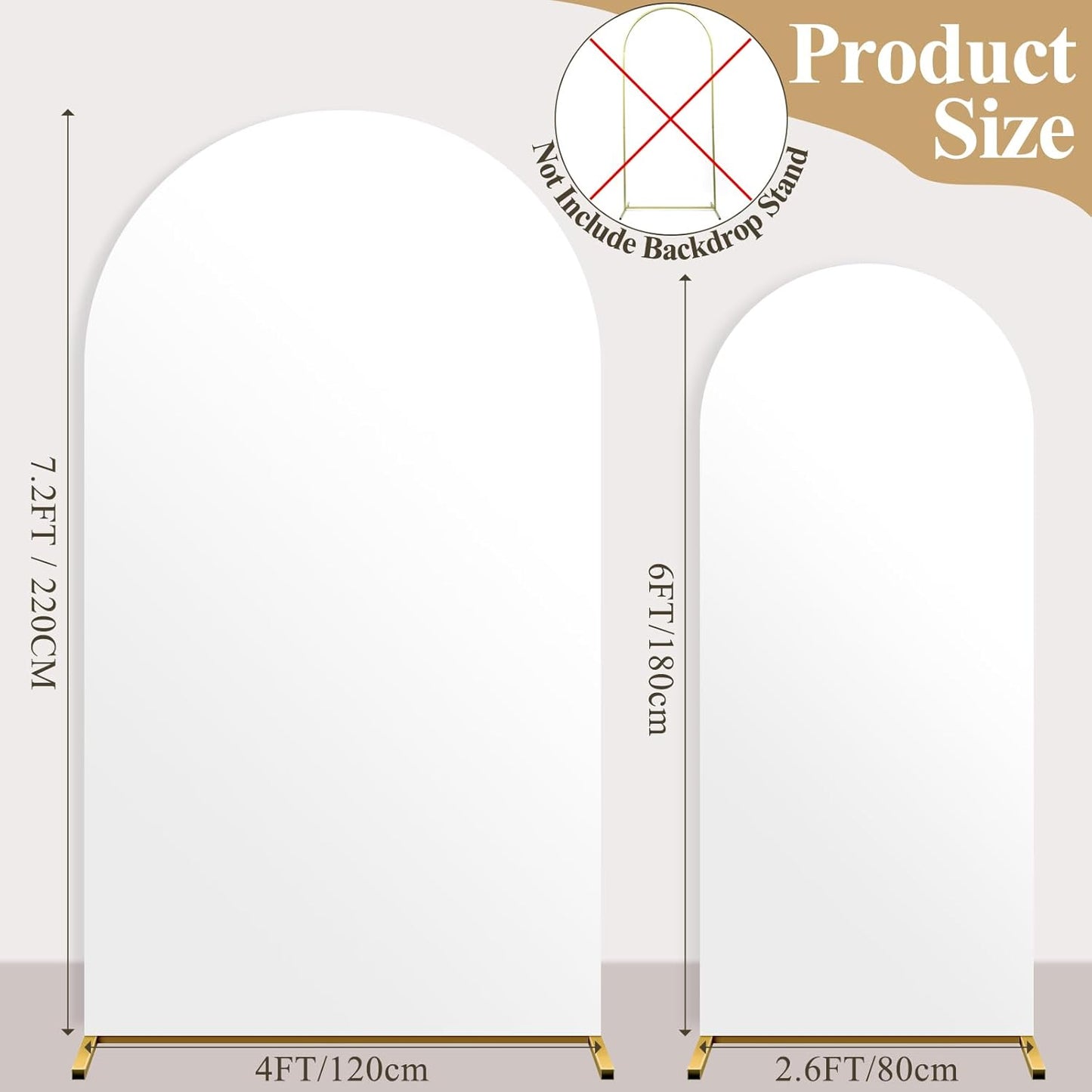 Ledido Wedding Arch Backdrop Cover 6FT 7.2FT Arch Covers 2Set Fitted Stretchy Spandex Round Top Stand Backdrop Cover for Wedding Banquet Ceremony Birthday Party Baby Shower Event Decoration,White