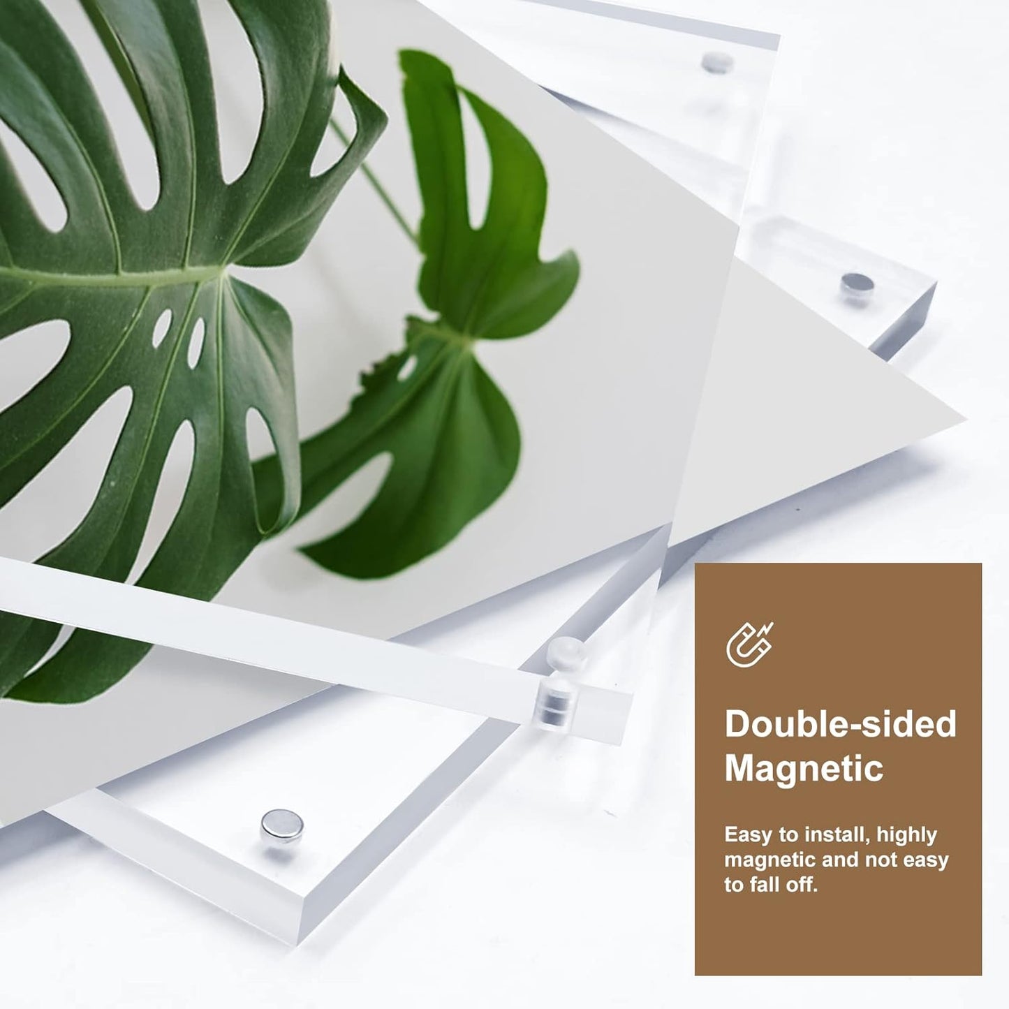 Egofine 8x8 Acrylic Frame 6 Pack, 20mm Thicker Frameless Clear Picture Frame, Double Sided Magnetic Picture Frame, Free Standing Desktop Display