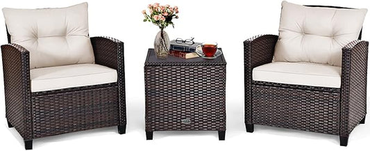 Tangkula 3 Pieces Patio Furniture Set, PE Rattan Wicker 3 Pcs Outdoor Sofa Set by TANGKULA
