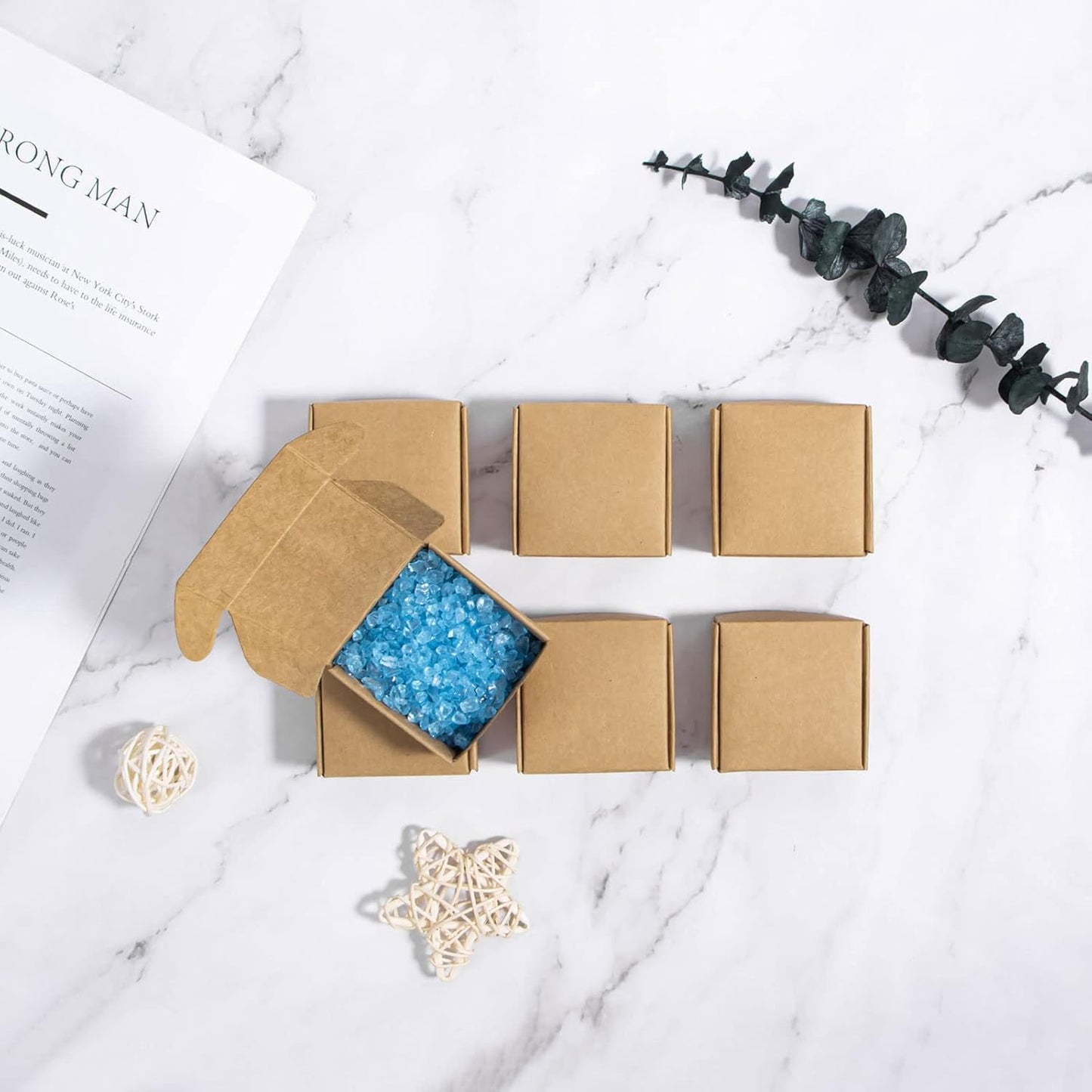 Sdootjewelry Mini Cardboard Boxes, 2.16"x 2.16" x 0.98" Mini Boxes, Jewelry Boxes Packaging 100 Packs, Brown Kraft Boxes for Ring Earrings