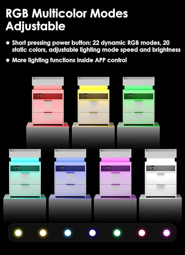 Turosur Nightstands Set of 2, LED Night Stand - Image 5