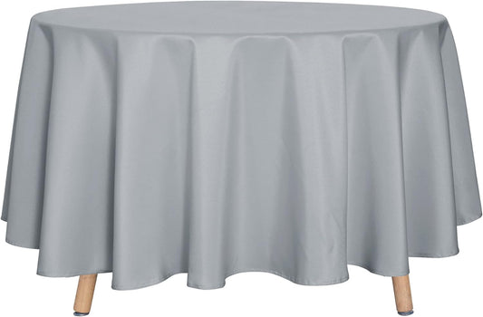 sancua Round Tablecloth - 90 Inch - Water Resistant Spill Proof Washable Polyester Table Cloth Decorative Fabric Table Cover for Dining Tables, Buffet Parties and Camping, Silver Grey