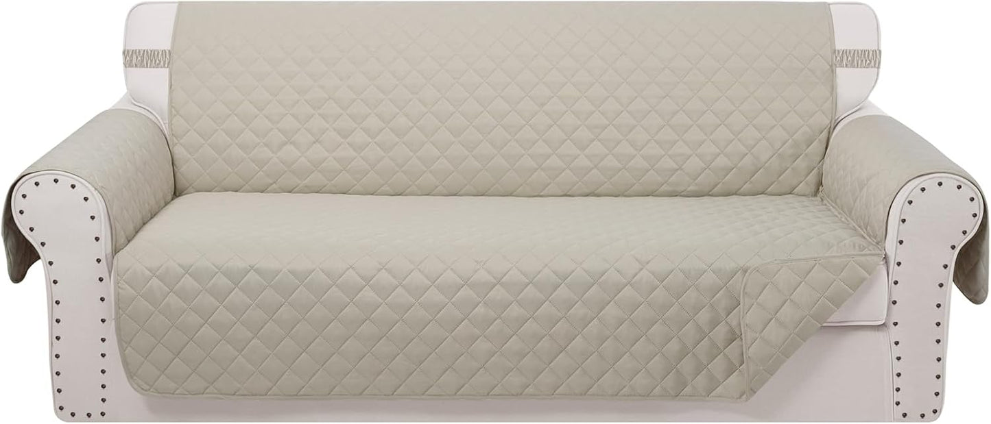 Reversible Oversized Sofa Covers Couch Cover Furniture Protector for Dogs Elastic Straps Water Resistant(XLSofa,Beige/Beige)