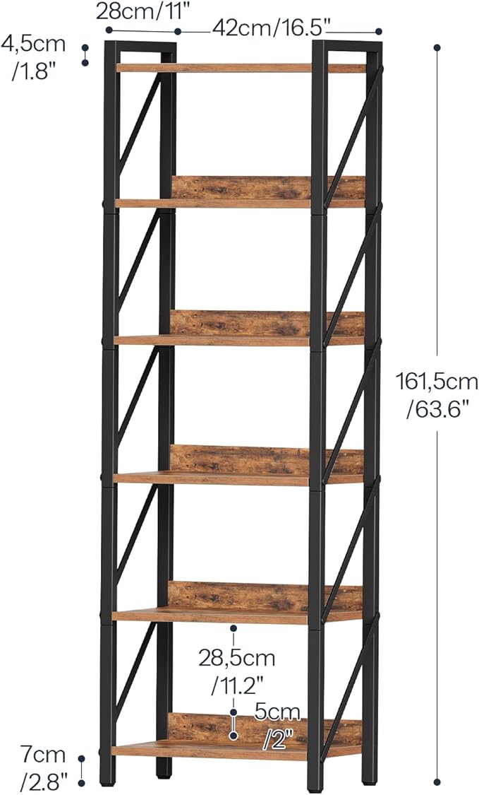 HOOBRO Bookshelf, 6-Tier Industrial Bookcase, Book Shelf Storage Organizer - Image 3