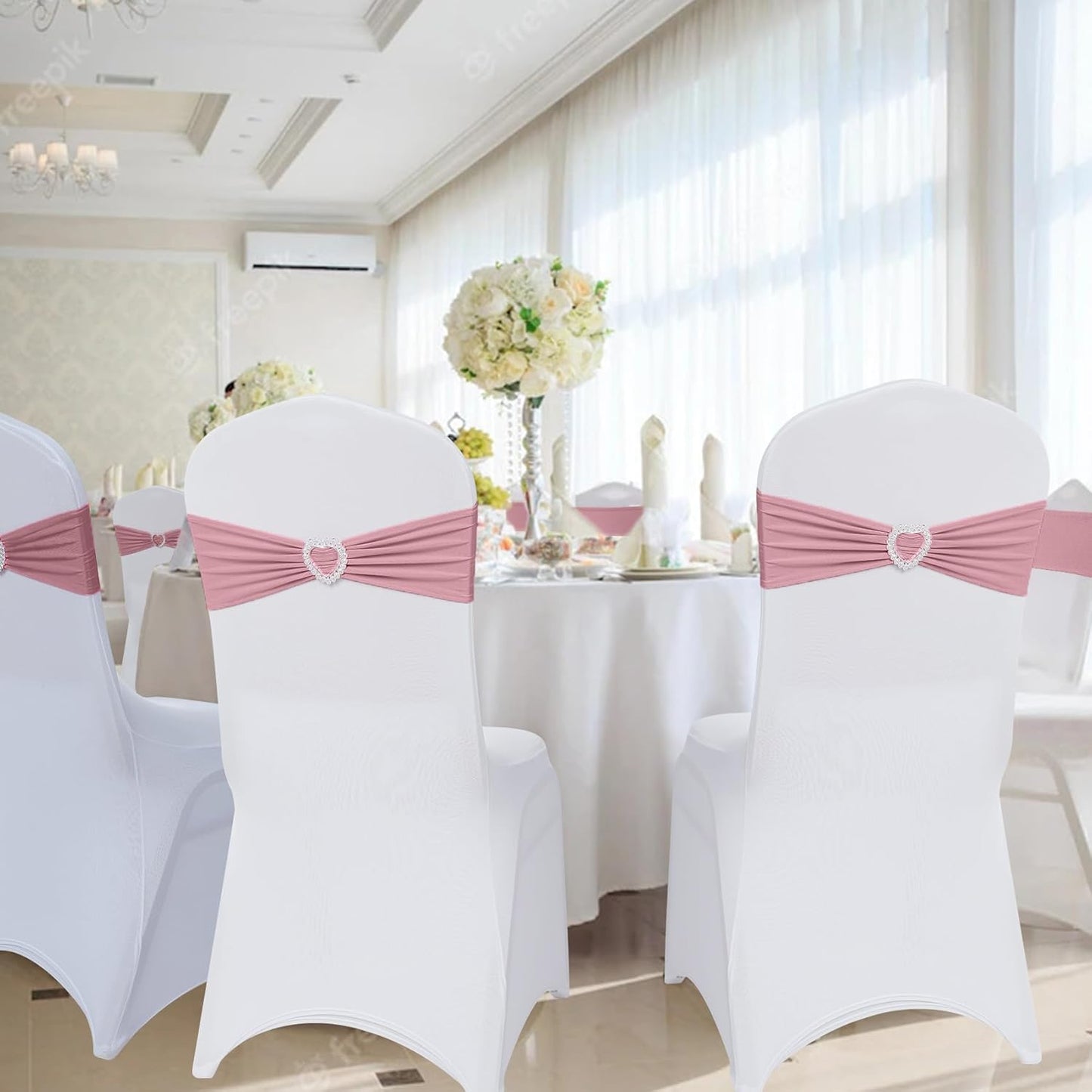 Howhic Pack of 30 Spandex Chair Sashes Bows Stretch Chair Cover Band with Buckle Slider Universal Elastic Chair Ties for Wedding Banquet Party Event Decoration (Dusty Pink)