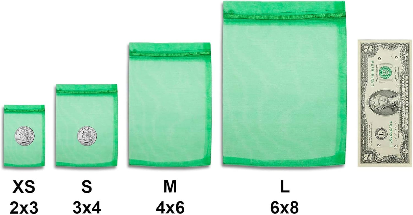 TheDisplayGuys 100-Pack XS 2 x 2 3/4" Light Green Sheer Organza Gift Bags with Drawstring, Goodie Bags for Jewelry, Candy Bags, Treat Bags, Wedding Favors Small Mesh Bags