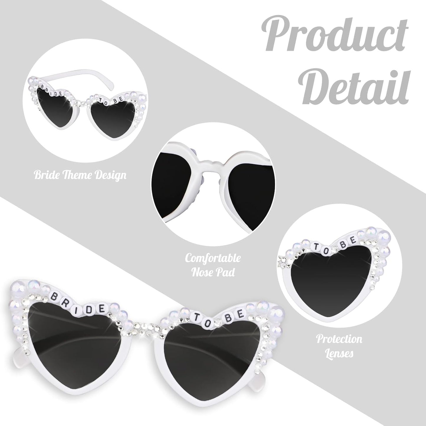 Bride Sunglasses for Bachelorette White Heart Glasses for Bride to Be Gift, Bachelorette Accessories Party Favors