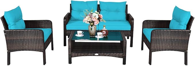 Tangkula 4 Piece Patio Furniture Set, Outdoor Wicker Conversation Set - Image 9