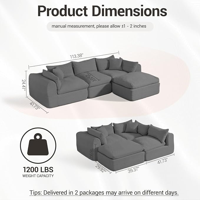 Modular Cloud Couch Sectional, Boneless Sofa - Image 3