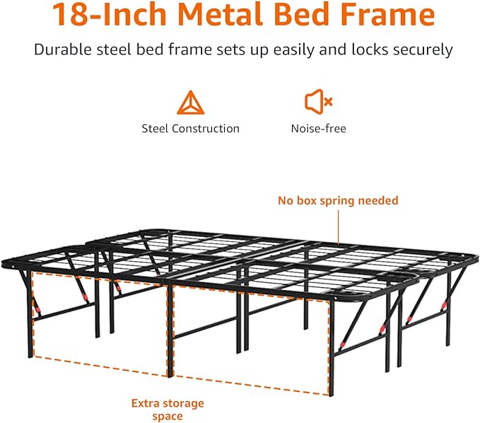 Amazon Basics Bed Frame with Storage, Foldable Metal Platform, Sturdy Steel - Image 5