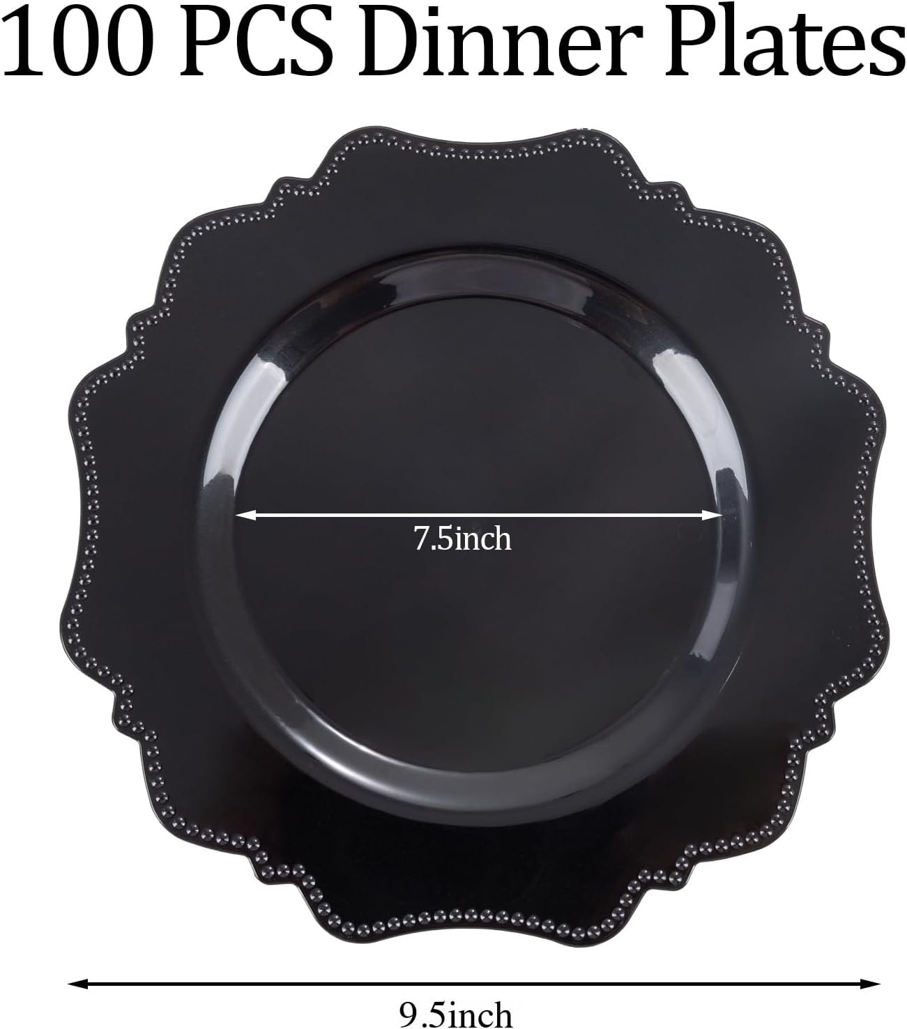 COLOSUS 100pcs Black Plastic Party Dinner Plates - 9.5 Inch- Heavy Duty Disposable Plastic Dinner Plates for Party Wedding and Everyday Use