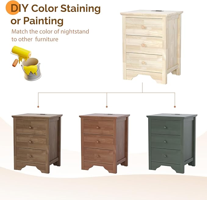 Bonnlo Solid Wood Nightstand Unfinished - Image 4
