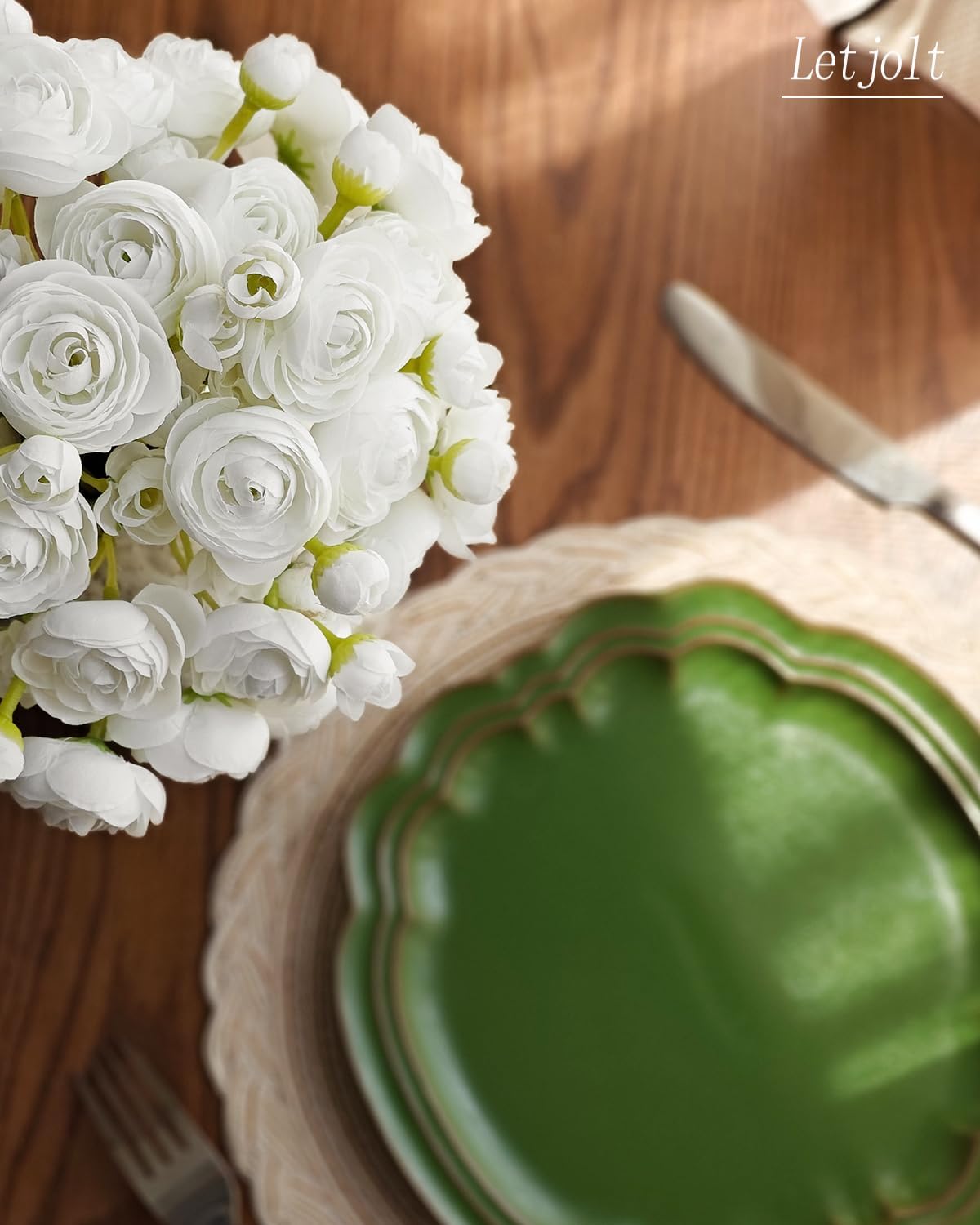 Letjolt Ranunculus Artificial Flower White Silk Flowers Faux DIY Bouquet for Wedding Engagement Centerpieces Arrangements Bridal Shower Decorations Home Decor 18pcs