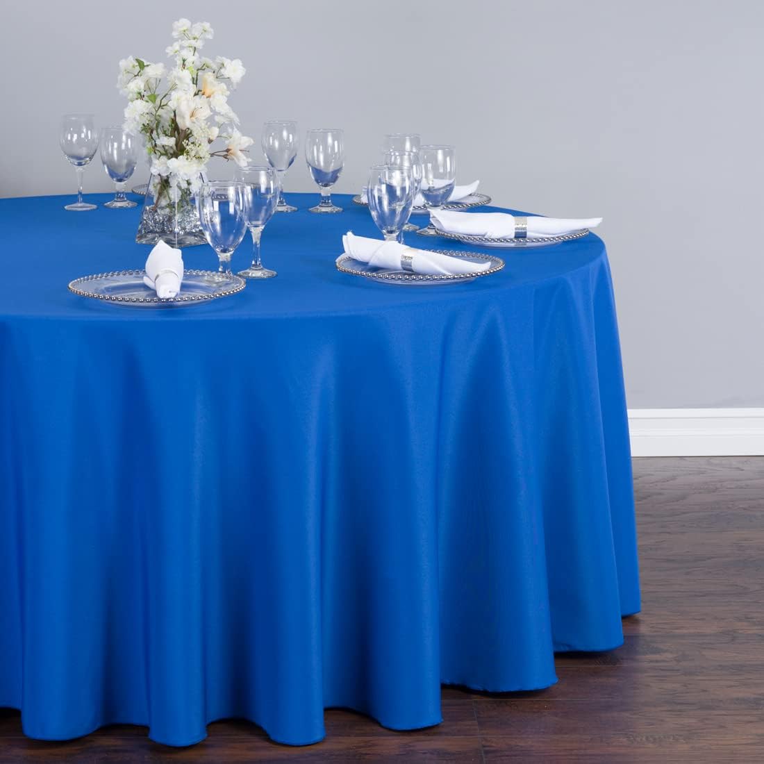 LTC LINENS 10 Pack 108 Inch Round Tablecloths Royal Blue - Bulk for 48 Inch Round Table Floor Length - Wrinkle Resistant Polyester Fabric Cloth for Wedding
