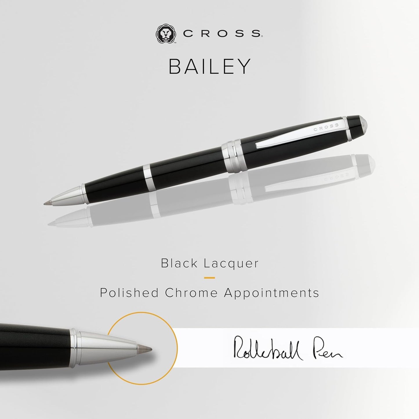 Cross Bailey Refillable Rollerball Pen Presented in a Premium Gift Box - Medium Point, Black Ink, Black