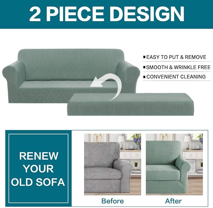 Turquoize Stretch Sofa Slipcover 2 Pieces Sofa Cover Couch Cover - Image 4