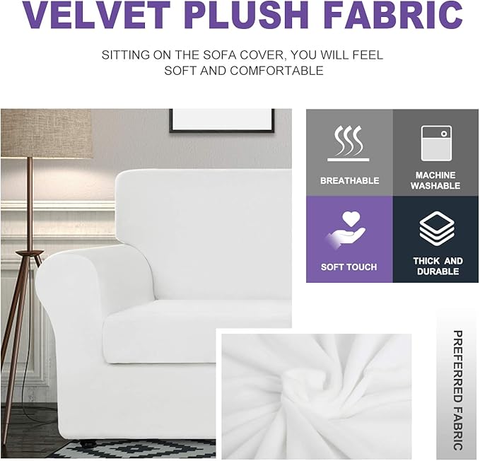 ZNSAYOTX Luxury Velvet Sofa Cover 3 Piece Stretch Loveseat Covers - Image 3
