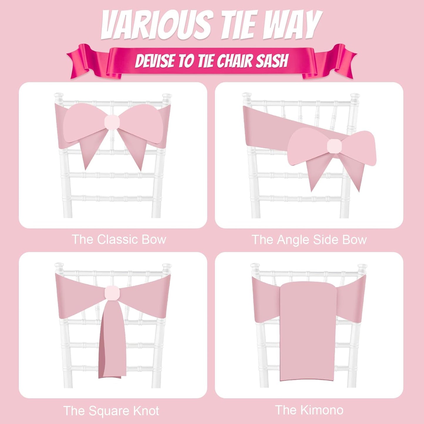 10 PCS Satin Chair Sashes Bows Universal Chair Ribbon Ties Back Sash for Wedding Party Reception Events Banquets Hotel Event Chair Cover Decoration (Champagne 7x108 inch)