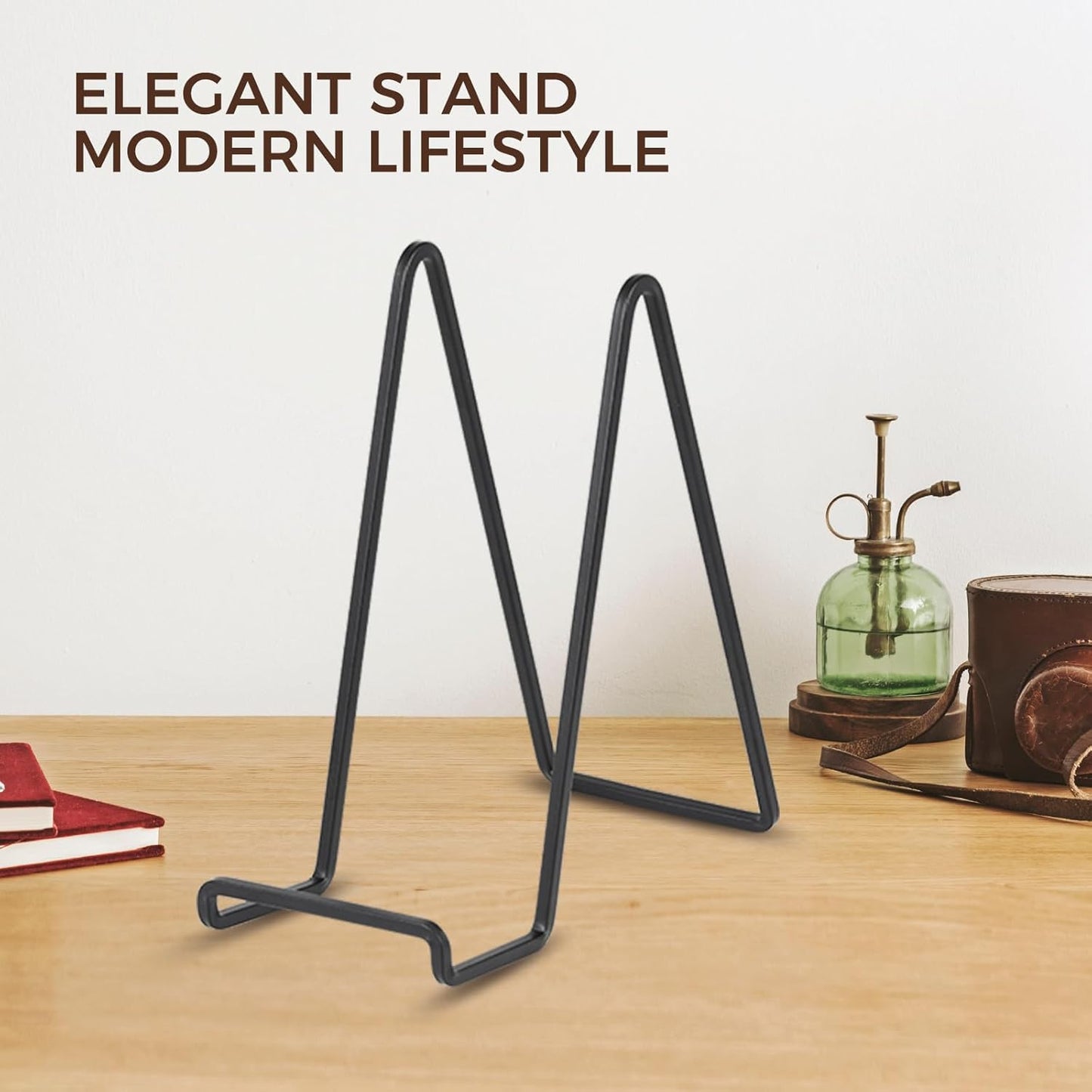 Large Plate Holder Display Stand - 10 inch Tall Plate Stands for Display - Metal Picture Frame Stand - Big Tabletop Easel Stand for Decorative Plates | Platter | Book | Plaque | Tile - 2 Pack - Black