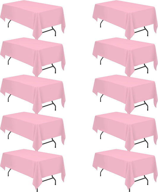 BRILLMAX 10 Pack Pink Tablecloths for 6 Foot Rectangle Tables 60 x 102 Inch - 6ft Rectangular Bulk Linen Polyester Fabric Washable Cloth Cover for Wedding Reception Banquet Birthday Party