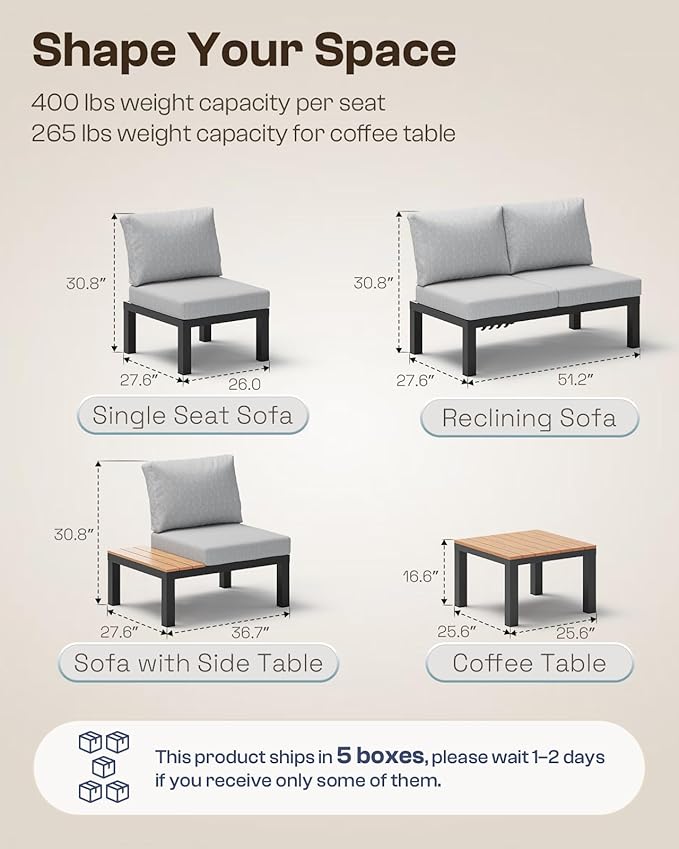 Aluminum Modular Outdoor Patio Furniture Set, 8 Seats Sectional Sofa Set - Image 8