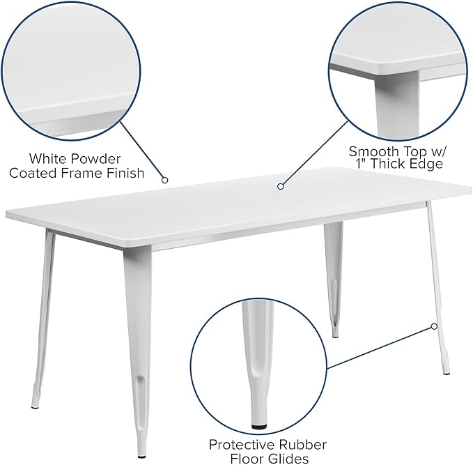 Flash Furniture Charis Commercial Grade 31.5" x 63" Rectangular White Metal - Image 4