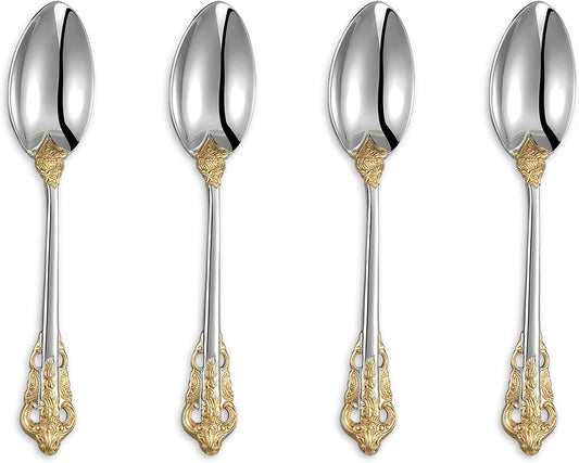 KEAWELL Luxury 6.3" Teaspoons, 18/10 Stainless Steel, Gorgeous Small Spoons, Stirring, Mixing, Sugar, Cake, Dessert Spoons, Mini Antipasto spoons (Gold Accent)