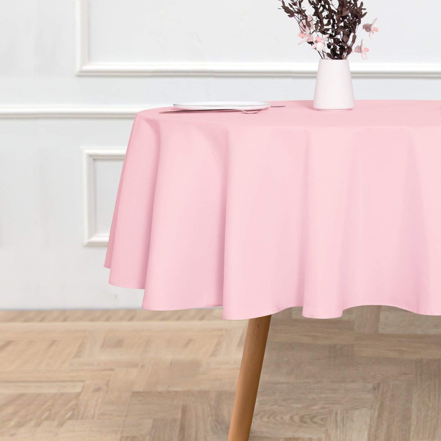 sancua Round Tablecloth - 70 Inch - Water Resistant Spill Proof Washable Polyester Table Cloth Decorative Fabric Table Cover for Dining Tables, Buffet Parties and Camping, Pink