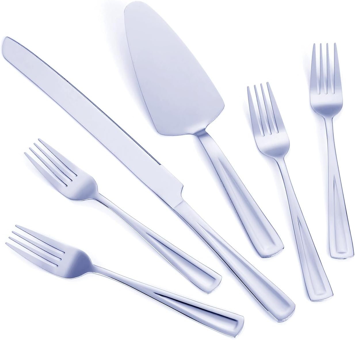 GoGeiLi Cake Knife and Server Set with 4 Salad Forks, Heavy-Duty 18/0 Stainless Steel Cake Cutting Set for Wedding Birthday Parties Anniversary, Dishwasher Safe