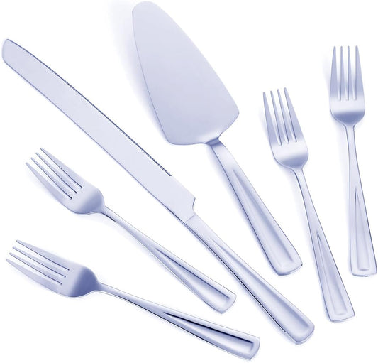 GoGeiLi Cake Knife and Server Set with 4 Salad Forks, Heavy-Duty 18/0 Stainless Steel Cake Cutting Set for Wedding Birthday Parties Anniversary, Dishwasher Safe